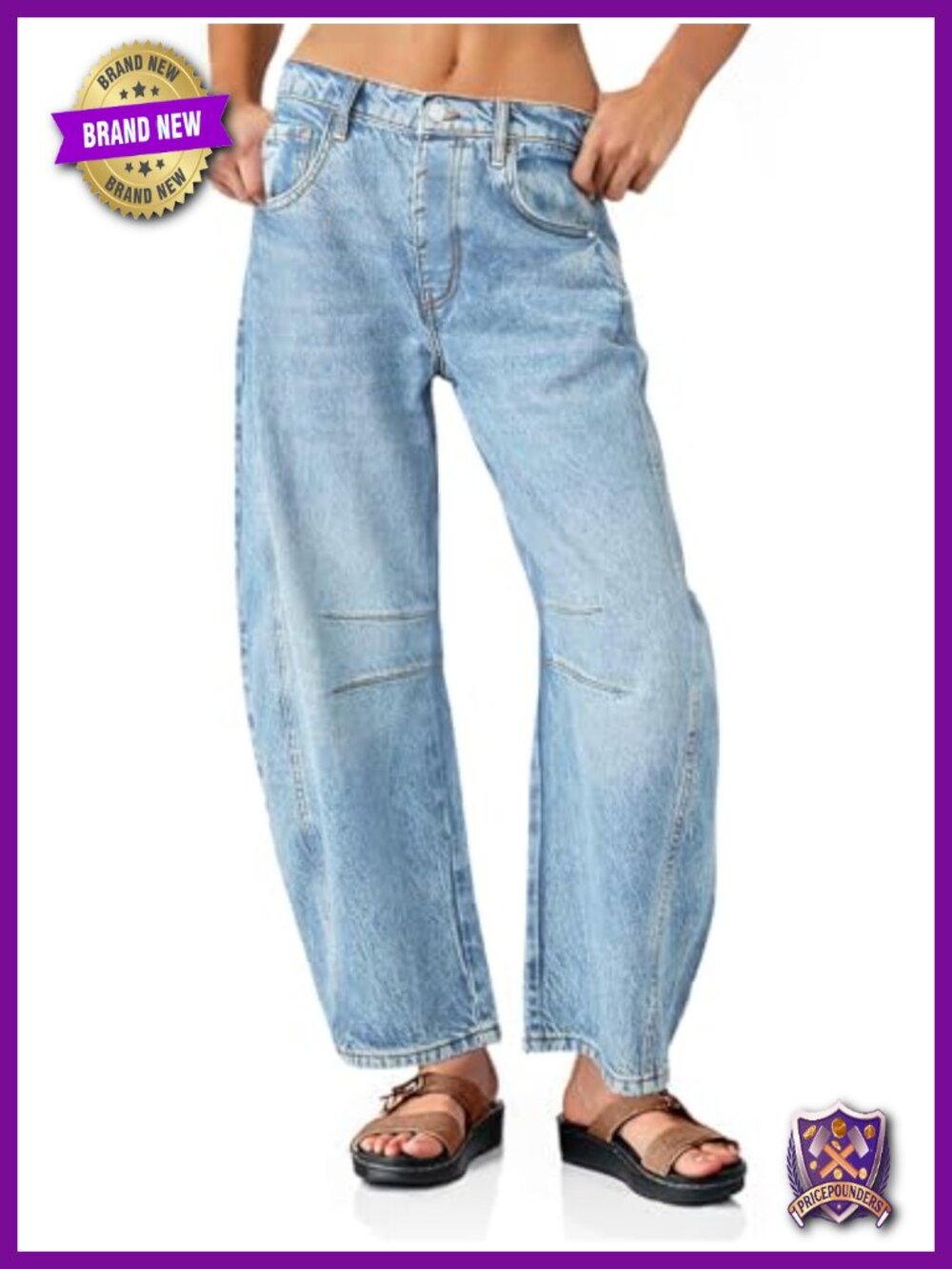 Womens Baggy Boyfriend Jeans Wide Leg Mid Rise Barrel Ankle Pants